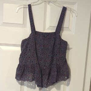 American Eagle Outfitters Purple Floral Ruffle Tank Top